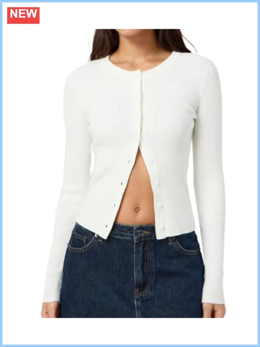 Women Long Sleeve Button Up Ribbed Knit Crop Cardigan Y2K Slim Fit